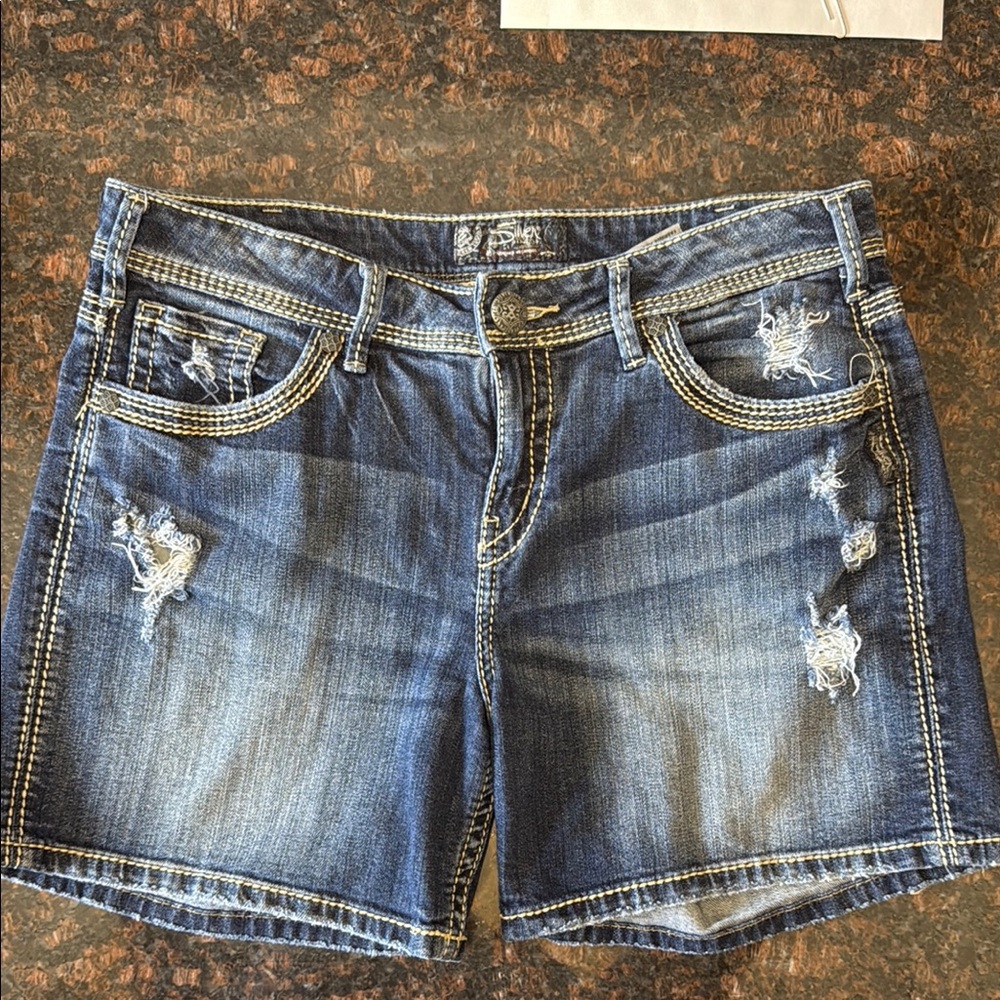 Silver Jeans Blue Distressed Jean Shorts
